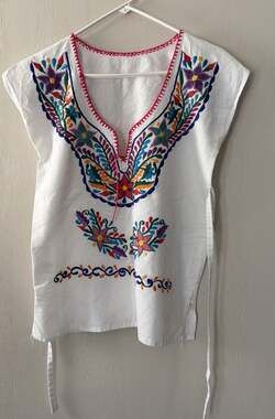 Unbranded/Homemade Mexican Blouse Shirt Embroidered Bright Floral On White